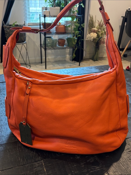 Ralph Lauren Handbags - Lauren Ralph Lauren Orange Hobo Pebbled Leather Shoulder Bag Purse